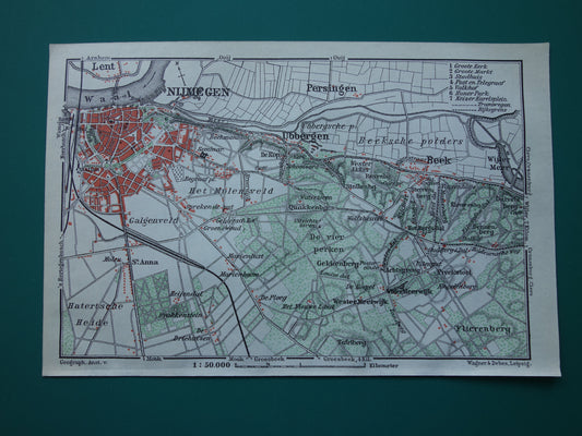 NIJMEGEN oude landkaart van Nijmegen Beek Ubbergen uit 1910 kleine originele antieke kaart