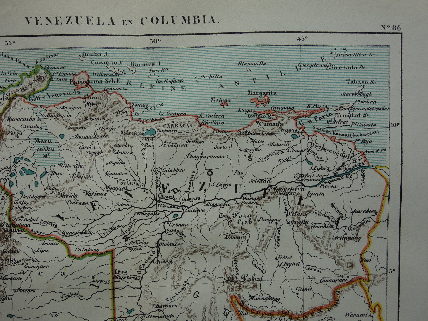 Venezuela en Colombia oude landkaart originele antieke Kuyper kaart uit 1882 vintage kaarten