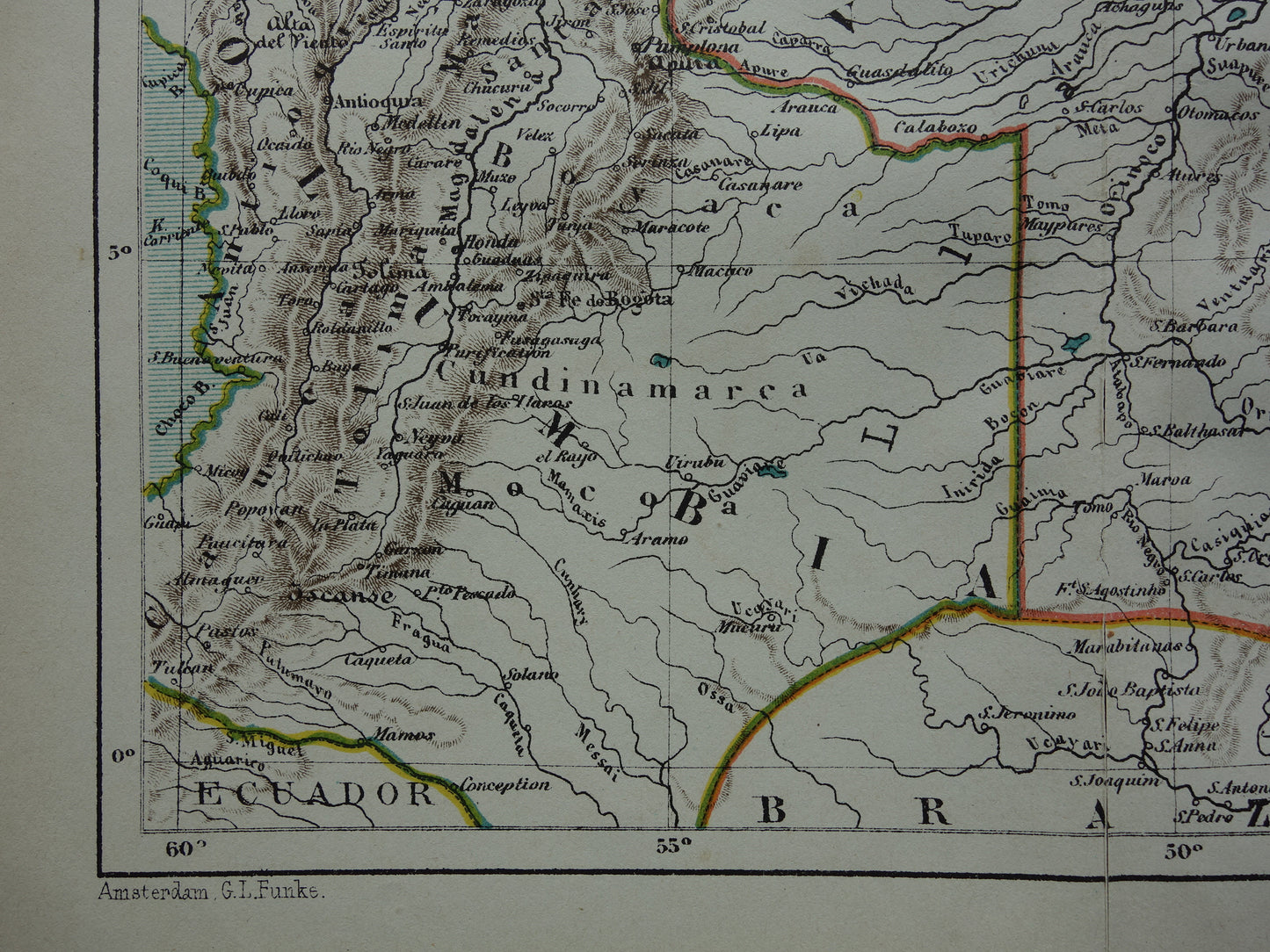 Venezuela en Colombia oude landkaart originele antieke Kuyper kaart uit 1882 vintage kaarten