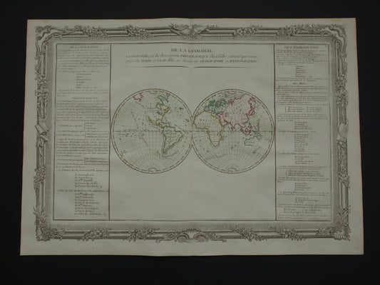 WERELDKAART Grote Franse kaart van de Wereld uit 1761 - originele antieke handgekleurde landkaart