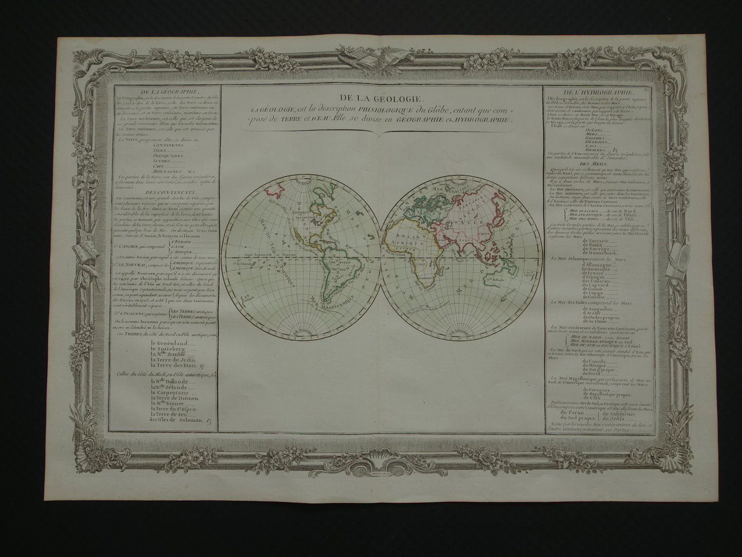 WERELDKAART Grote Franse kaart van de Wereld uit 1761 - originele antieke handgekleurde landkaart