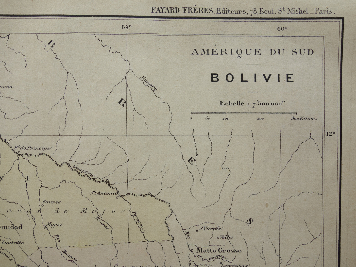 Bolivia old map from 1896 original antique French map