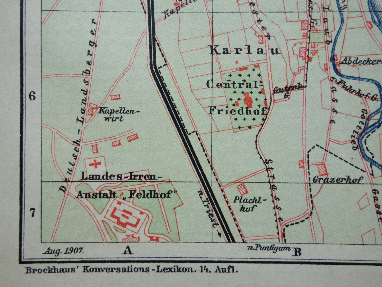 GRAZ oude plattegrond van Graz Oostenrijk uit 1907 - originele kleine vintage historische kaart met jaartal