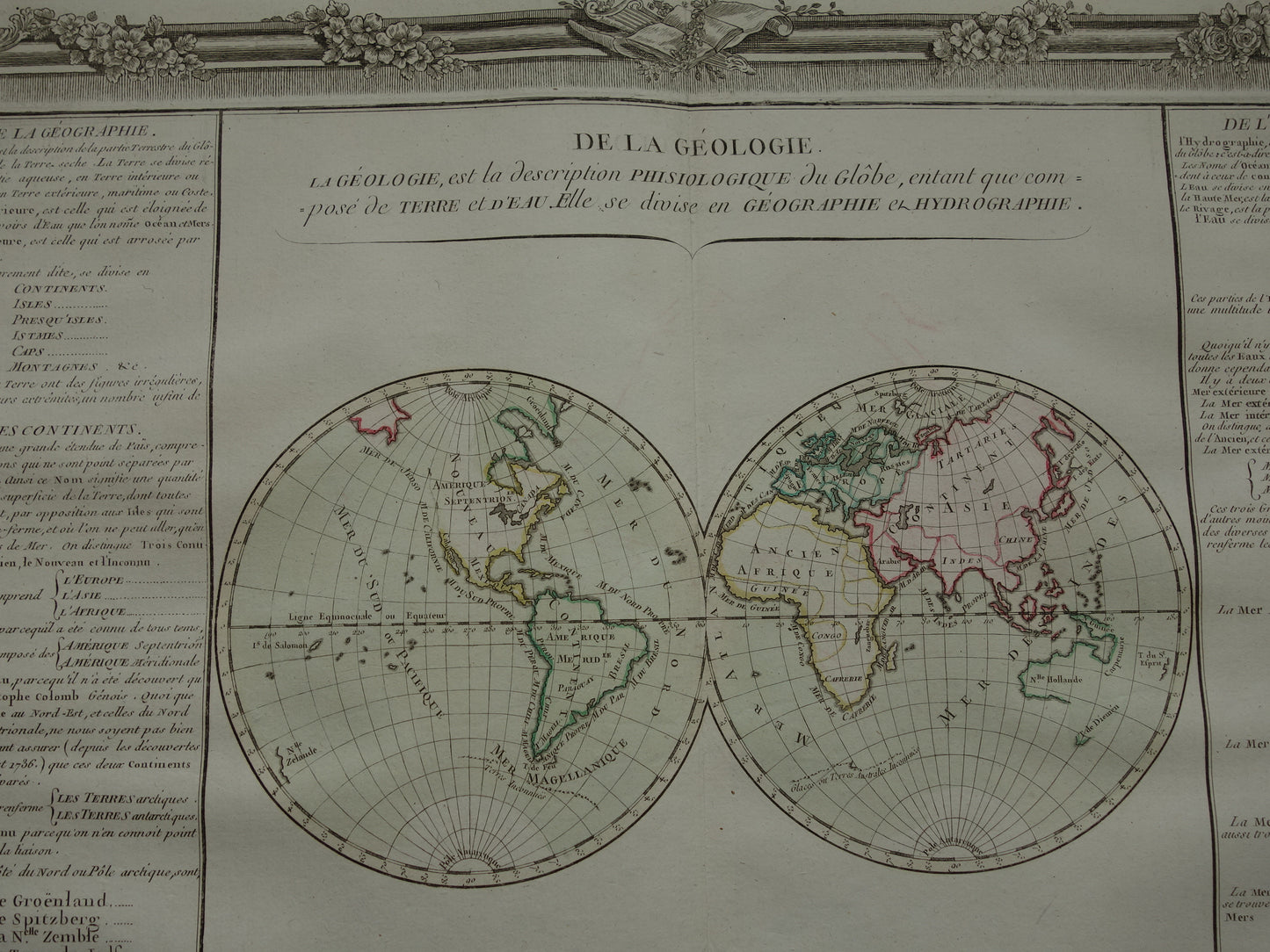 WERELDKAART Grote Franse kaart van de Wereld uit 1761 - originele antieke handgekleurde landkaart