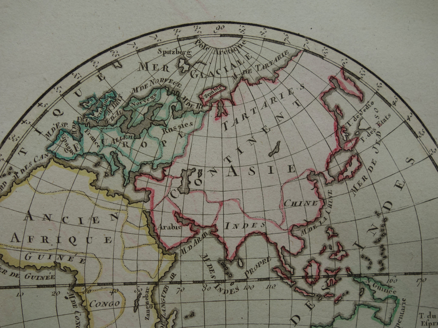 WERELDKAART Grote Franse kaart van de Wereld uit 1761 - originele antieke handgekleurde landkaart