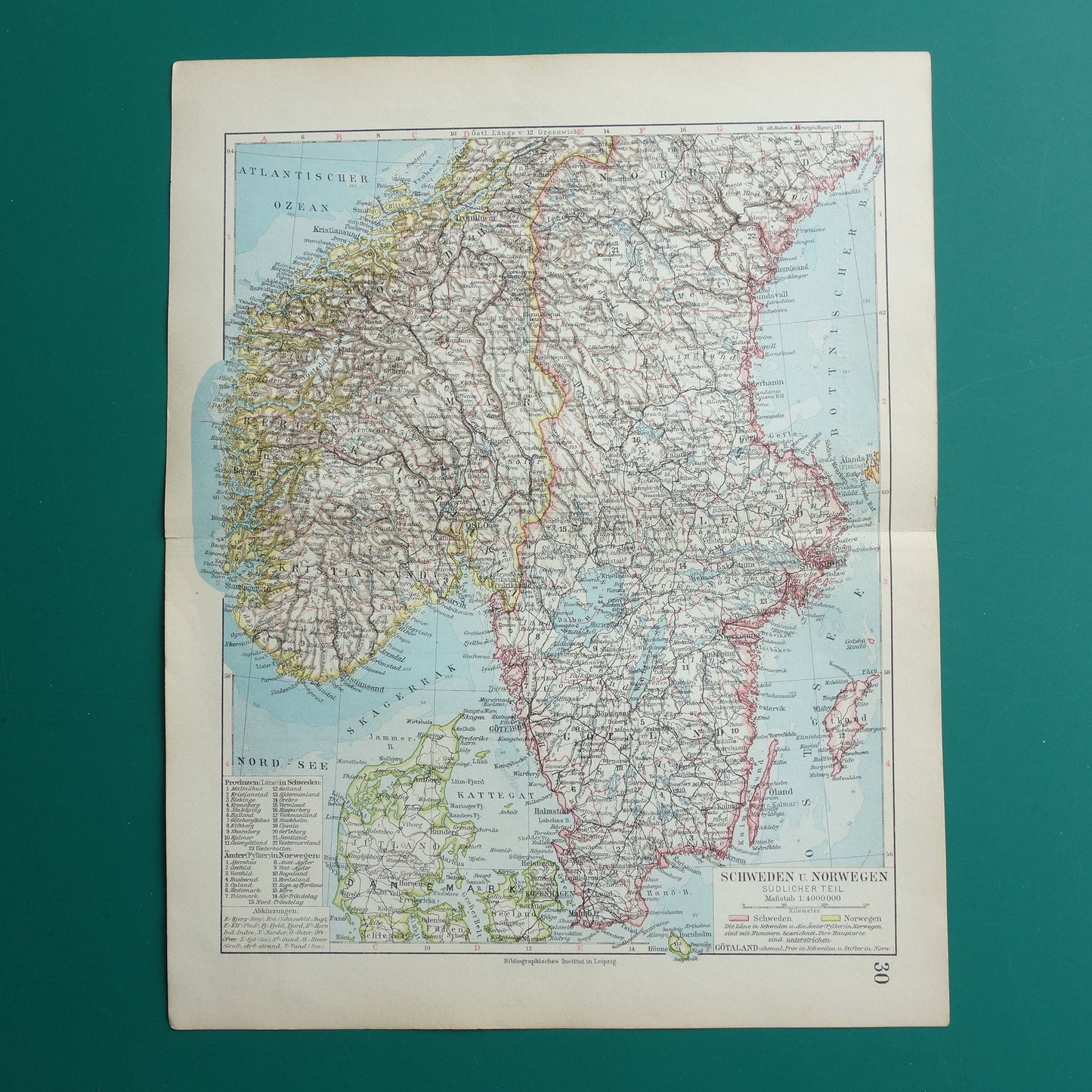 Oude kaart van Zweden en Noorwegen uit 1928 originele vintage landkaart Stockholm Oslo