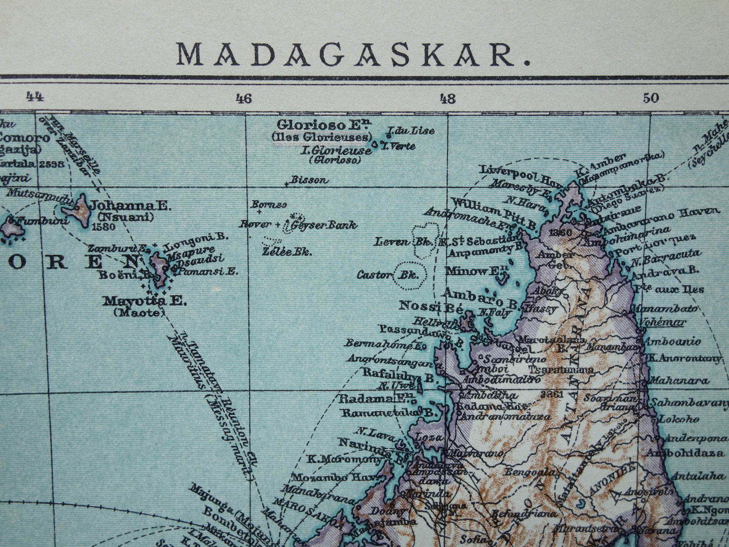 Old map of Madagascar from 1909 original antique Dutch map - small vintage maps