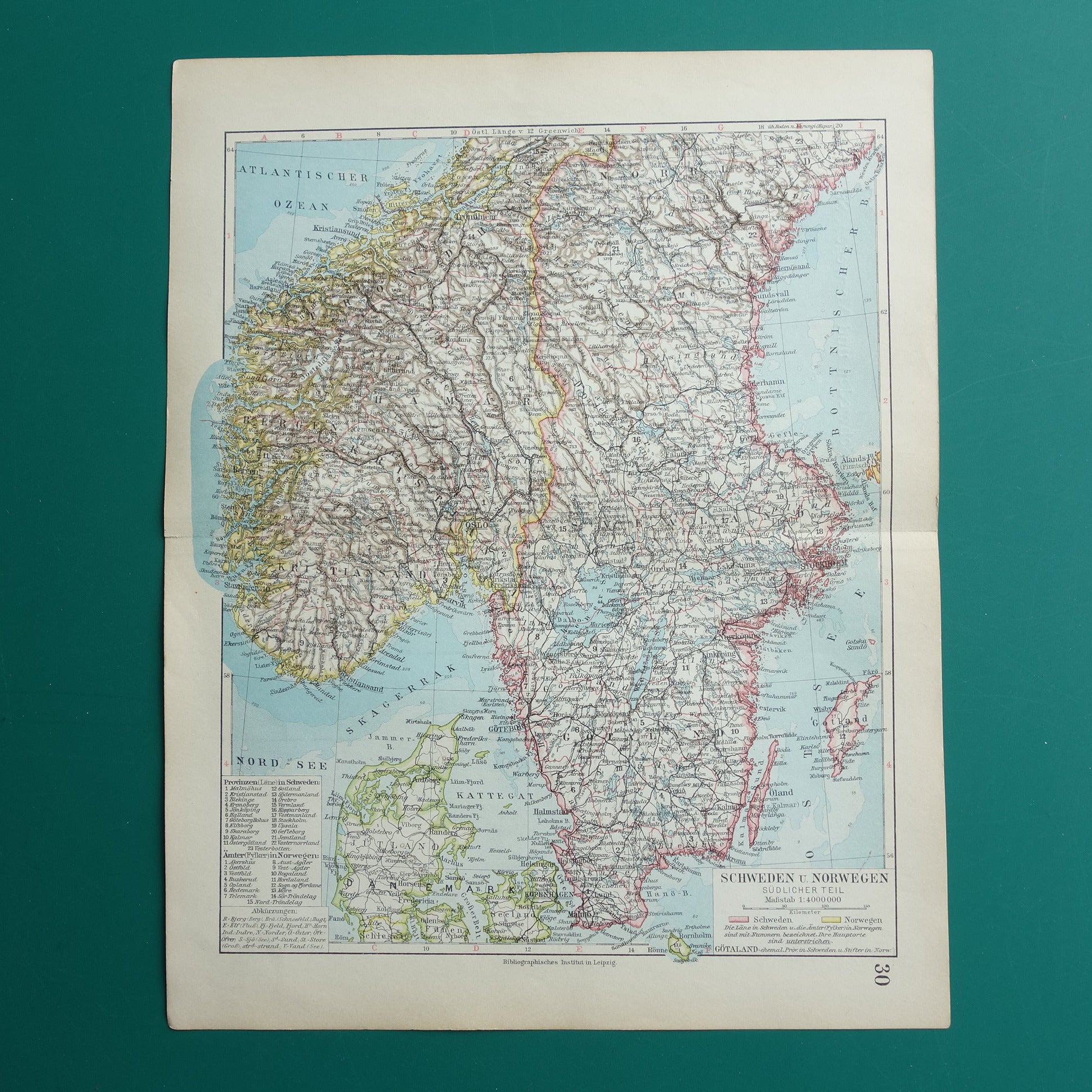 old map of Southern Norway and Swede 1928 vintage maps for sale
