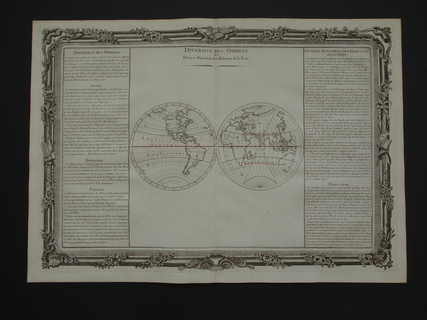 Oude wereldkaart uit 1761 kaart van de wereld over schaduw - originele antieke handgekleurde landkaart