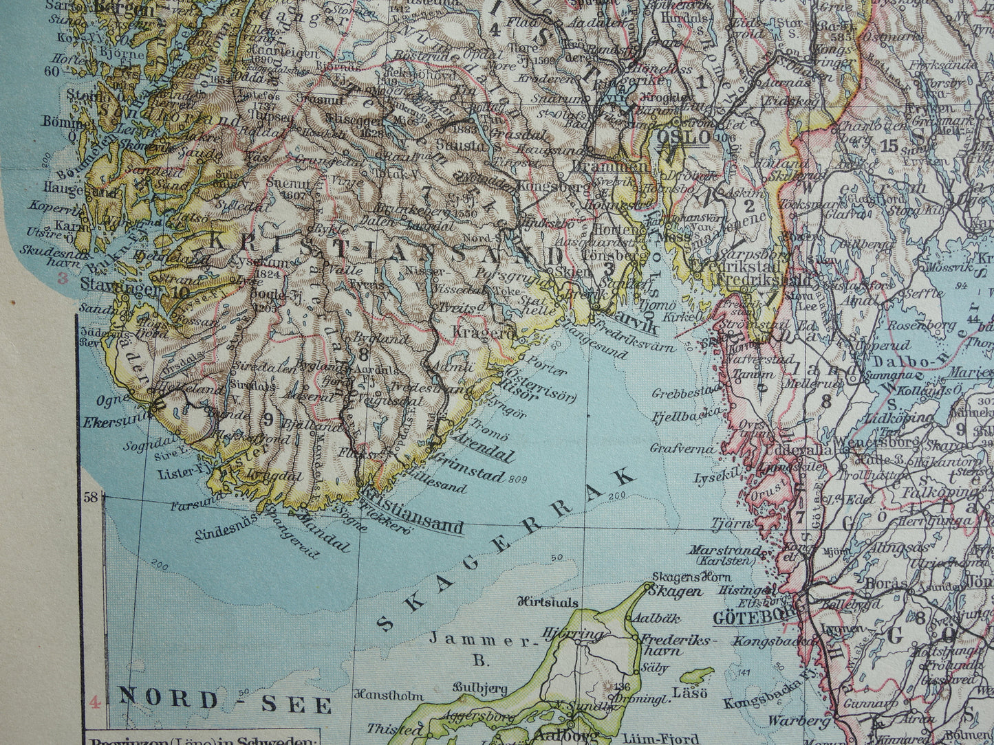 Oude kaart van Zweden en Noorwegen uit 1928 originele vintage landkaart Stockholm Oslo