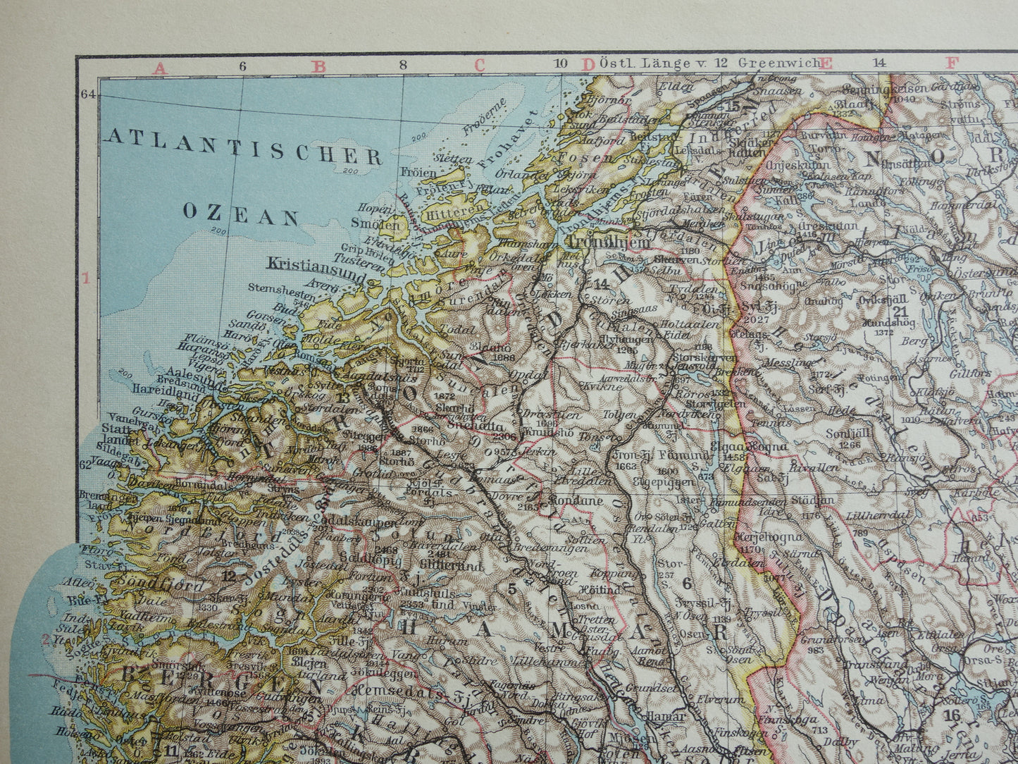Oude kaart van Zweden en Noorwegen uit 1928 originele vintage landkaart Stockholm Oslo