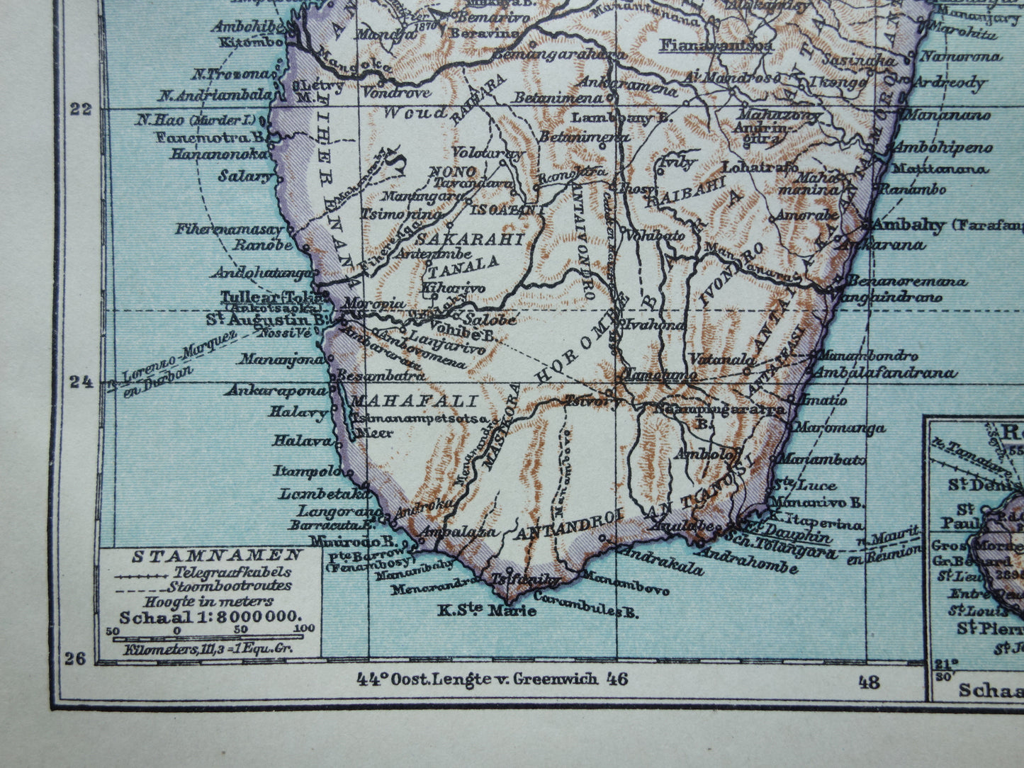 Old map of Madagascar from 1909 original antique Dutch map - small vintage maps