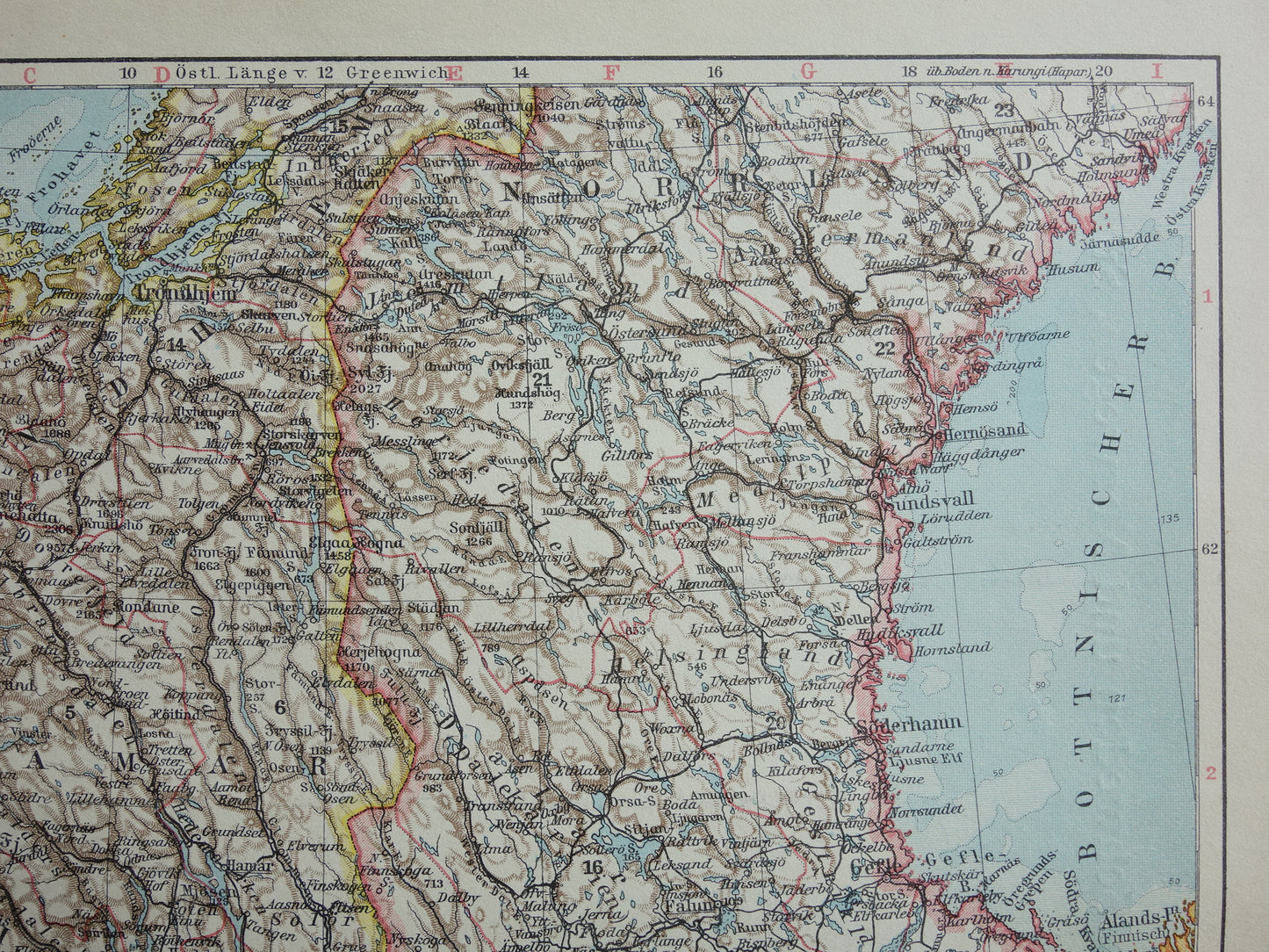 Oude kaart van Zweden en Noorwegen uit 1928 originele vintage landkaart Stockholm Oslo