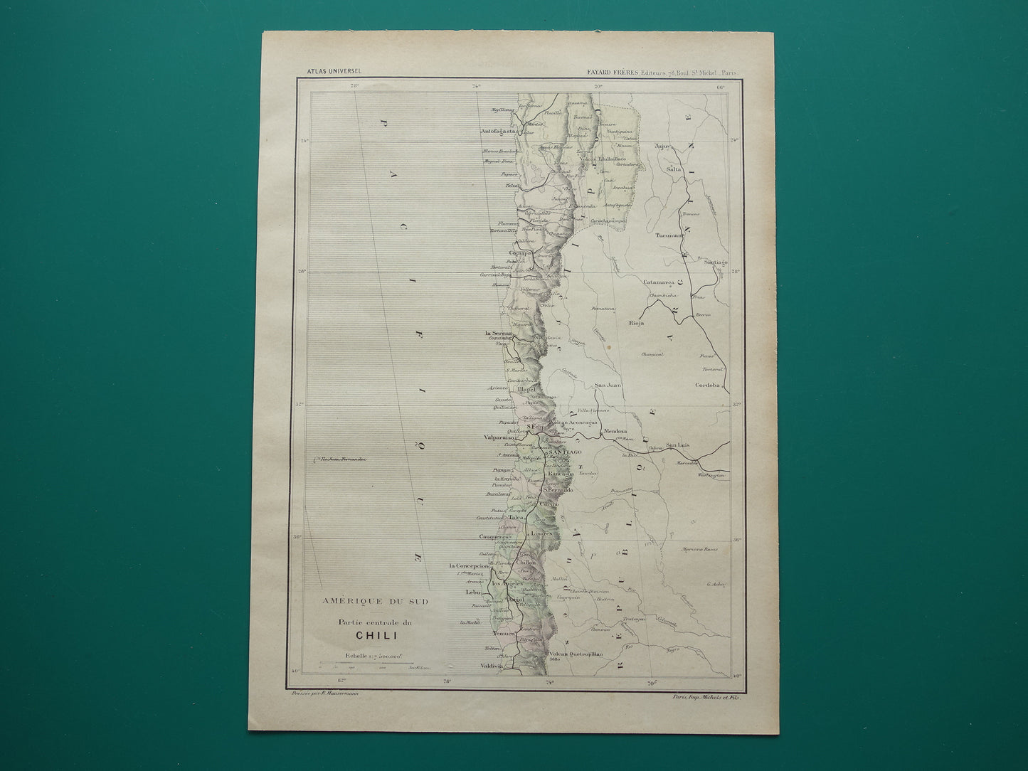 CHILE old map from 1896 original antique French map of Chile