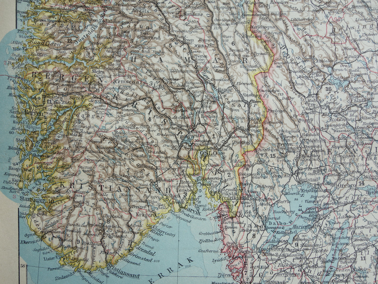 Oude kaart van Zweden en Noorwegen uit 1928 originele vintage landkaart Stockholm Oslo