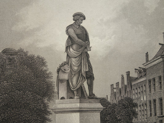 Standbeeld van Rembrandt Terwen gravure te koop