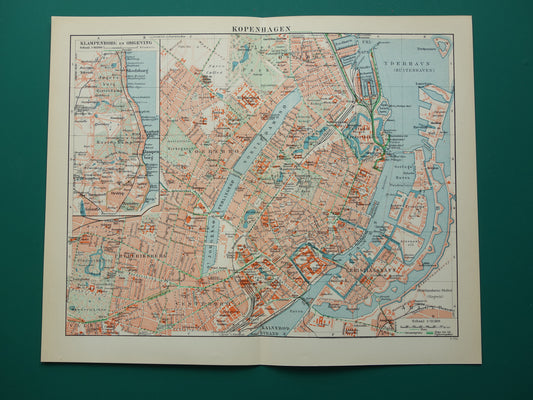 KOPENHAGEN oude gedetailleerde plattegrond Kopenhagen uit 1936 originele vintage Nederlandse kaart