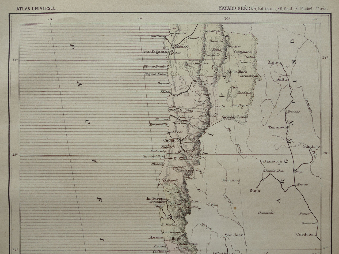 CHILE old map from 1896 original antique French map of Chile