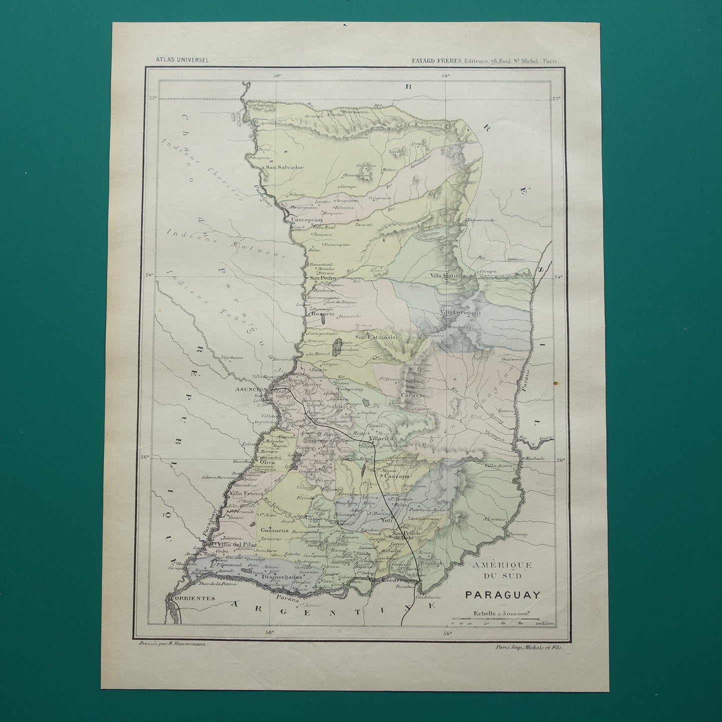 PARAGUAY oude landkaart uit 1896 originele antieke Franse kaart van Paraguay