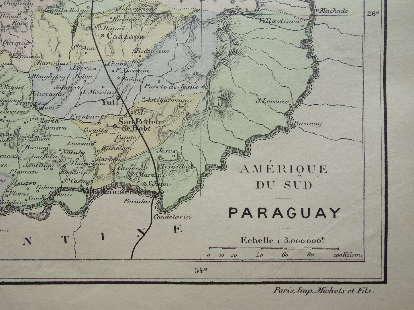 PARAGUAY oude landkaart uit 1896 originele antieke Franse kaart van Paraguay