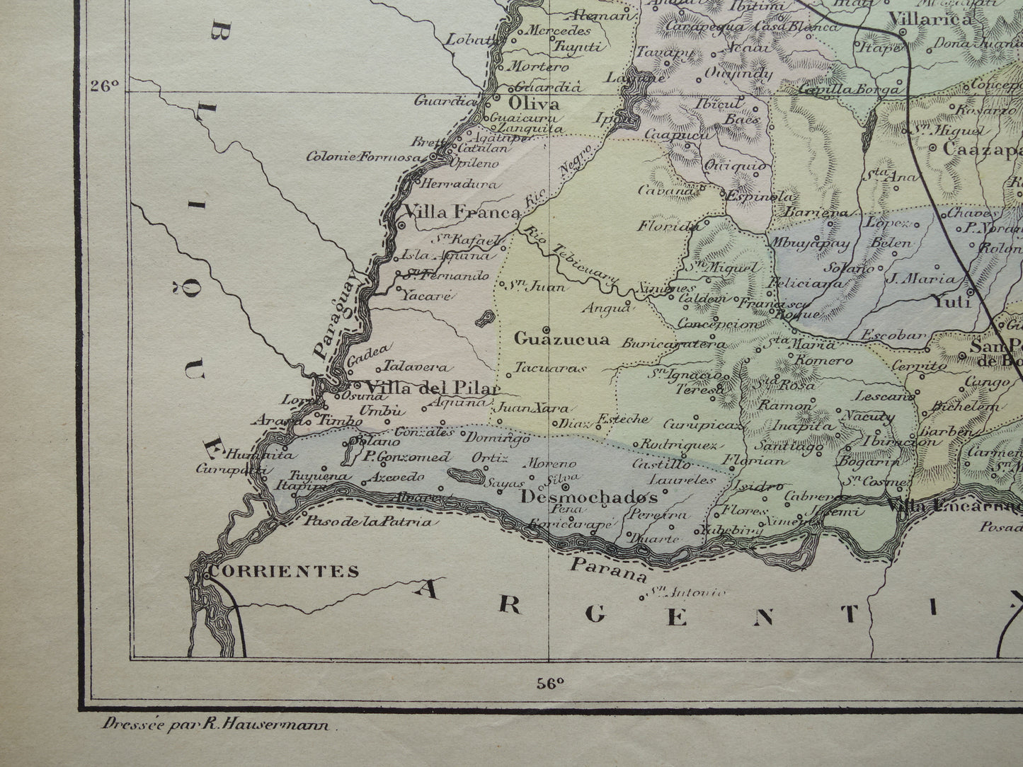 PARAGUAY oude landkaart uit 1896 originele antieke Franse kaart van Paraguay