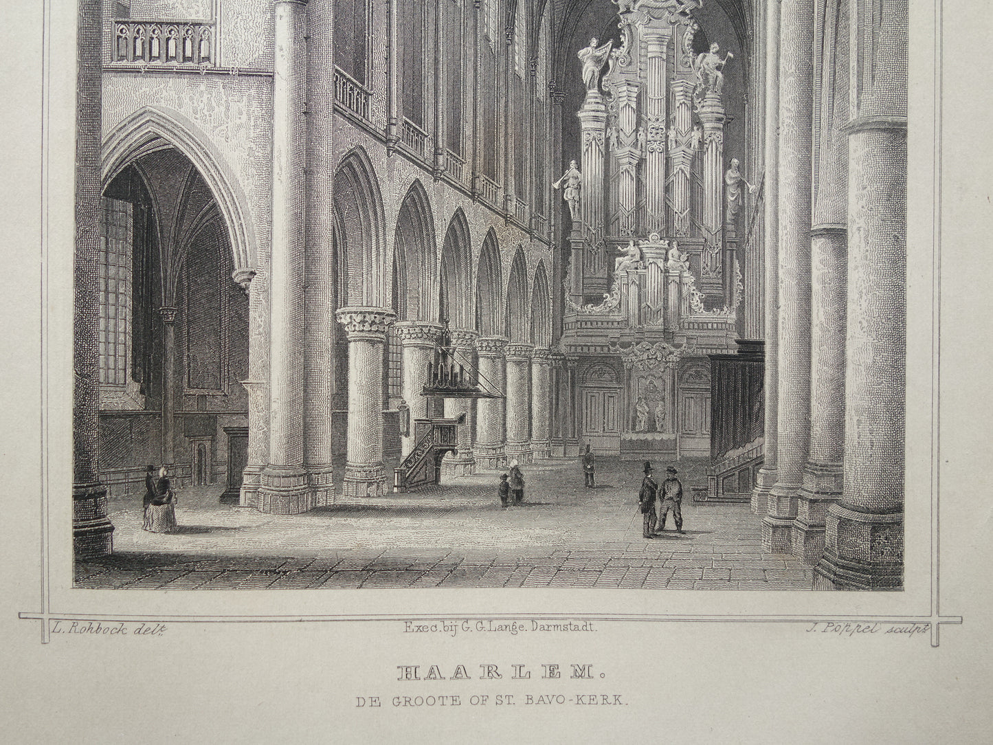 Haarlem Old print Interior Grote Kerk from 1858 Original antique engraving Sint-Bavokerk Terwen Koningrijk der Nederlanden De Groote or St Bavo-Kerk