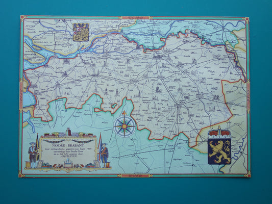 NOORD-BRABANT Oude kaart van de provincie Noord-Brabant uit 1947 Vintage historische landkaart