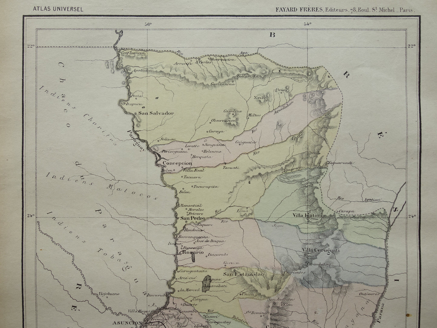 PARAGUAY oude landkaart uit 1896 originele antieke Franse kaart van Paraguay