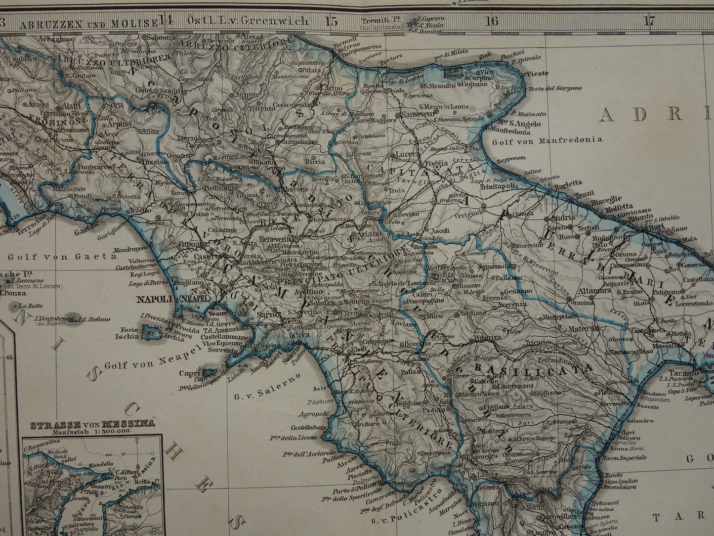 ITALIË antieke kaart van Zuid-Italië Sicilië Napels Palermo originele 135+ jaar oude landkaart van Zuid-Italië