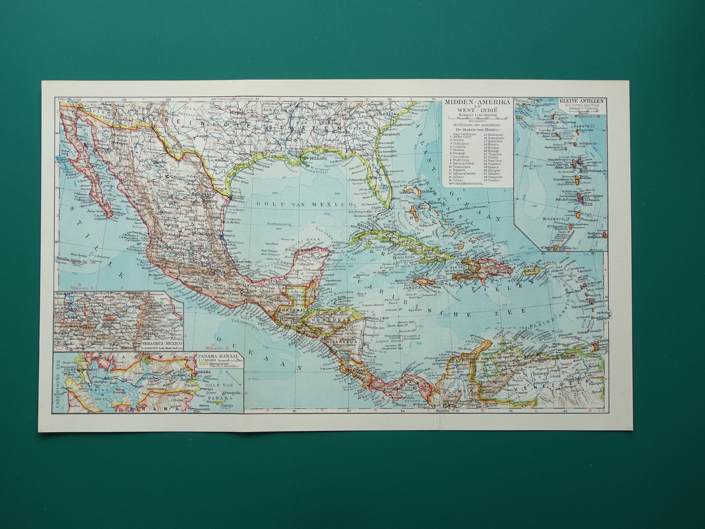 ANTILLEN Oude Nederlandse kaart van het Caribisch gebied West-Indië Midden-Amerika Originele vintage landkaart