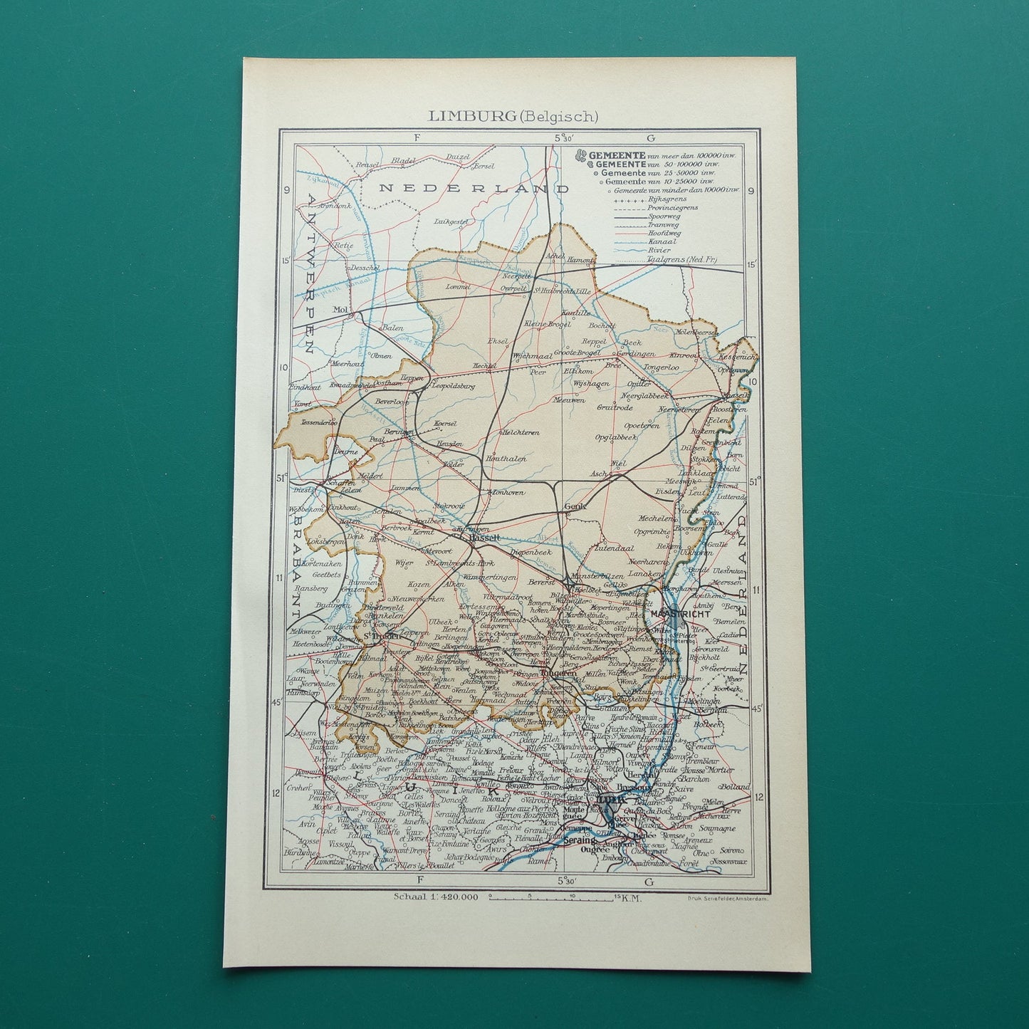 LIMBURG Old map of the province of Belgian Limburg from 1936 Original vintage Dutch map