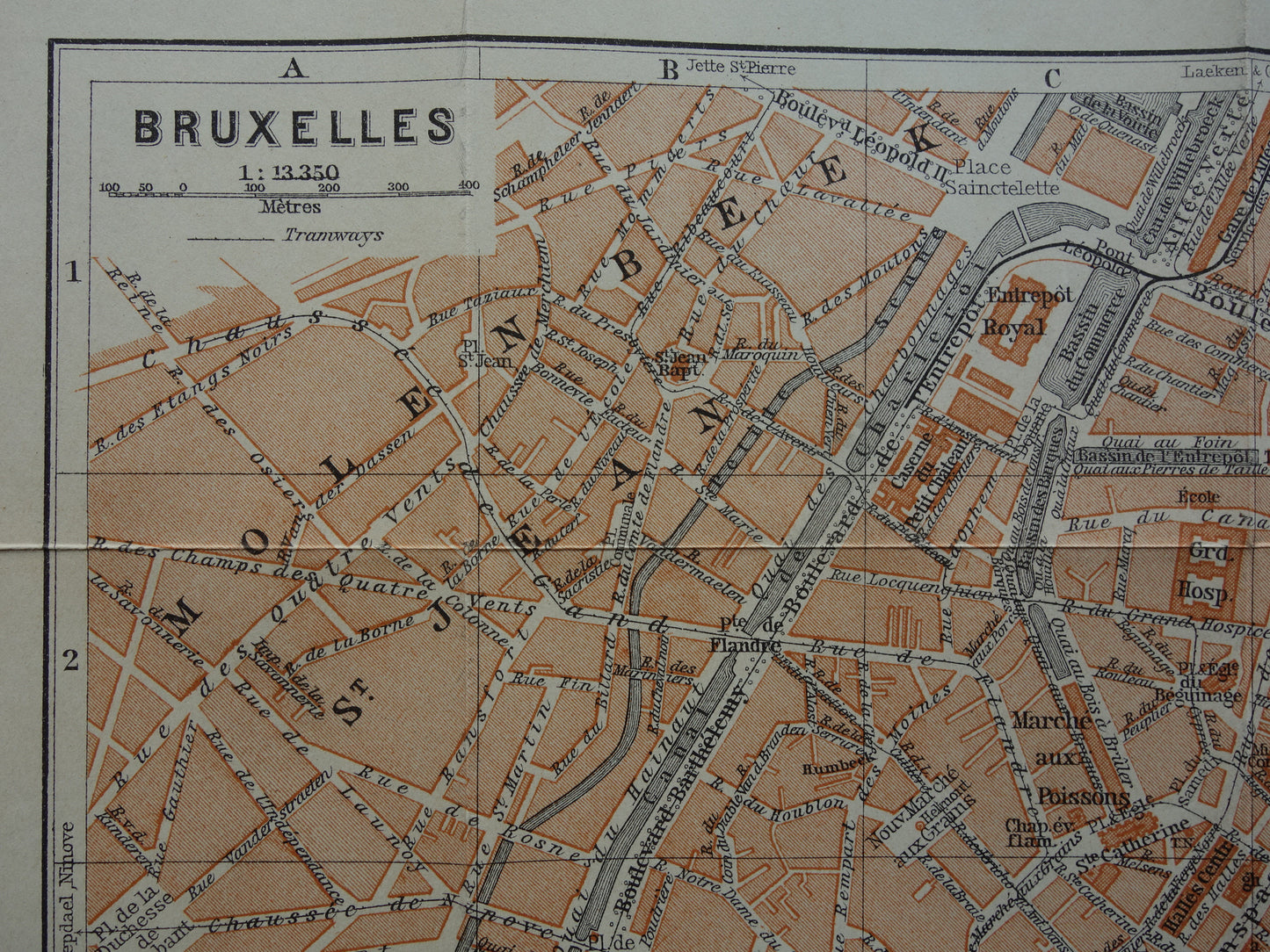 BRUSSEL oude kaart van Brussel België uit 1904 originele antieke historische plattegrond