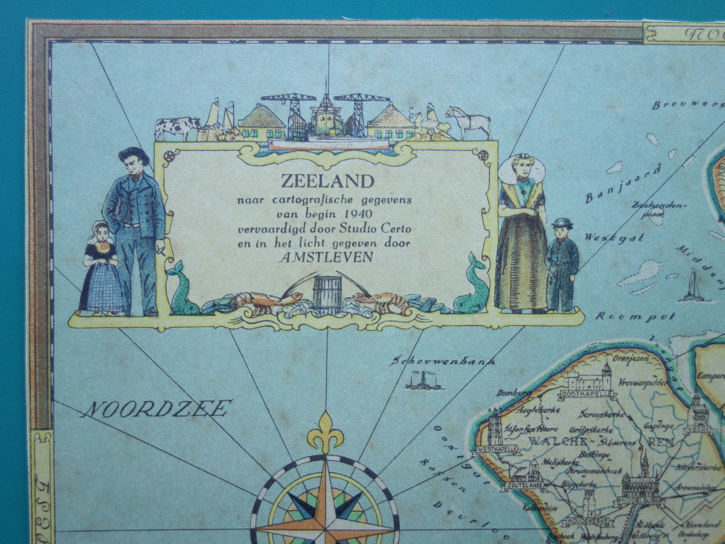 ZEELAND Oude kaart van de provincie Zeeland uit 1947 Vintage historische landkaart