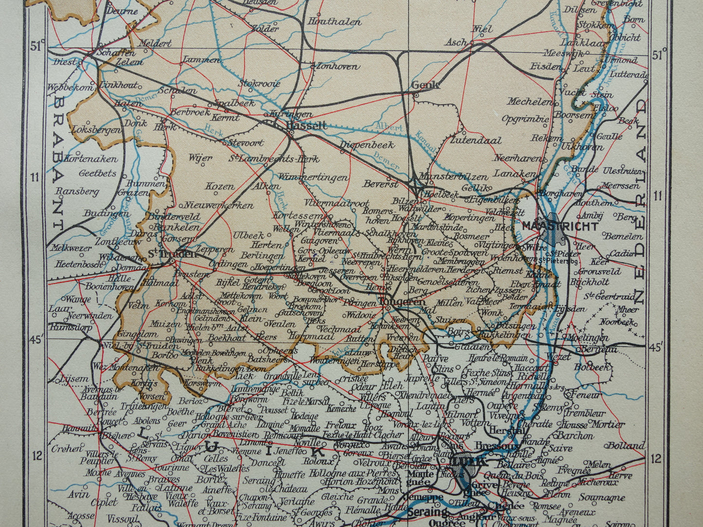 LIMBURG Old map of the province of Belgian Limburg from 1936 Original vintage Dutch map