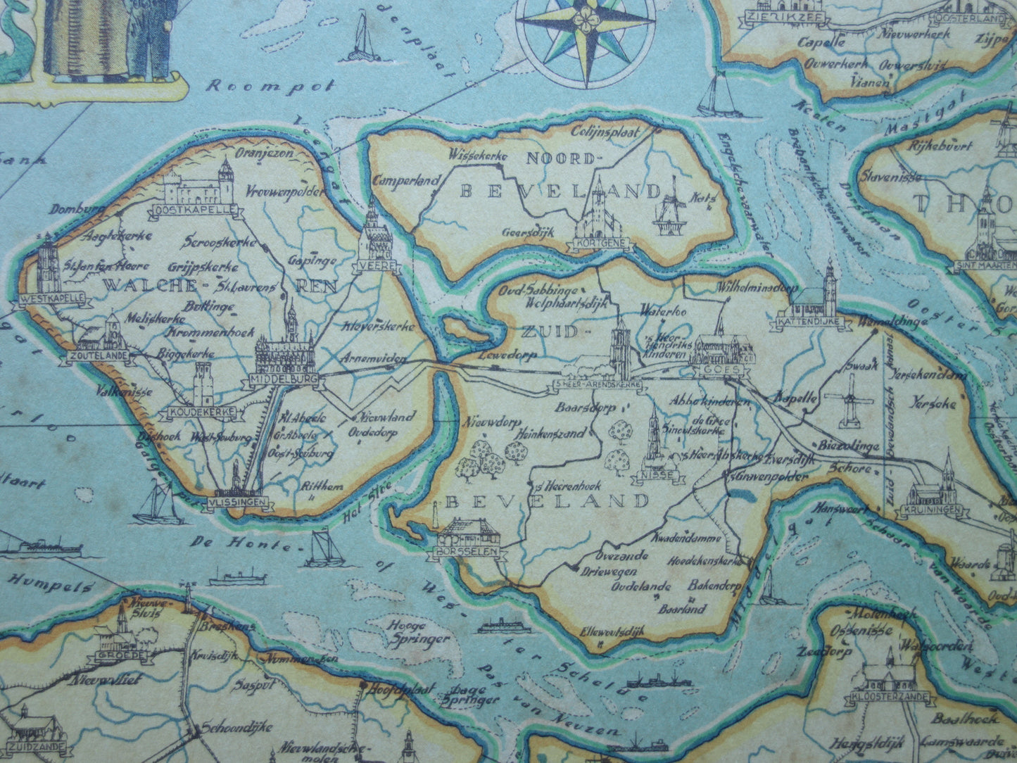 ZEELAND Oude kaart van de provincie Zeeland uit 1947 Vintage historische landkaart