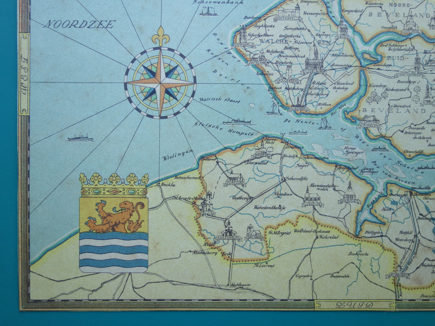 ZEELAND Oude kaart van de provincie Zeeland uit 1947 Vintage historische landkaart