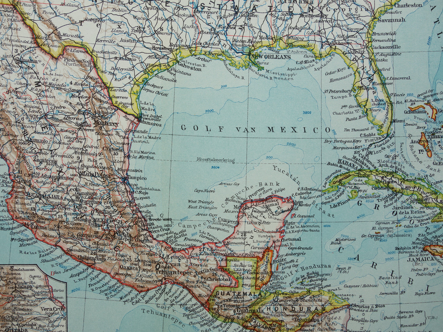 ANTILLEN Oude Nederlandse kaart van het Caribisch gebied West-Indië Midden-Amerika Originele vintage landkaart