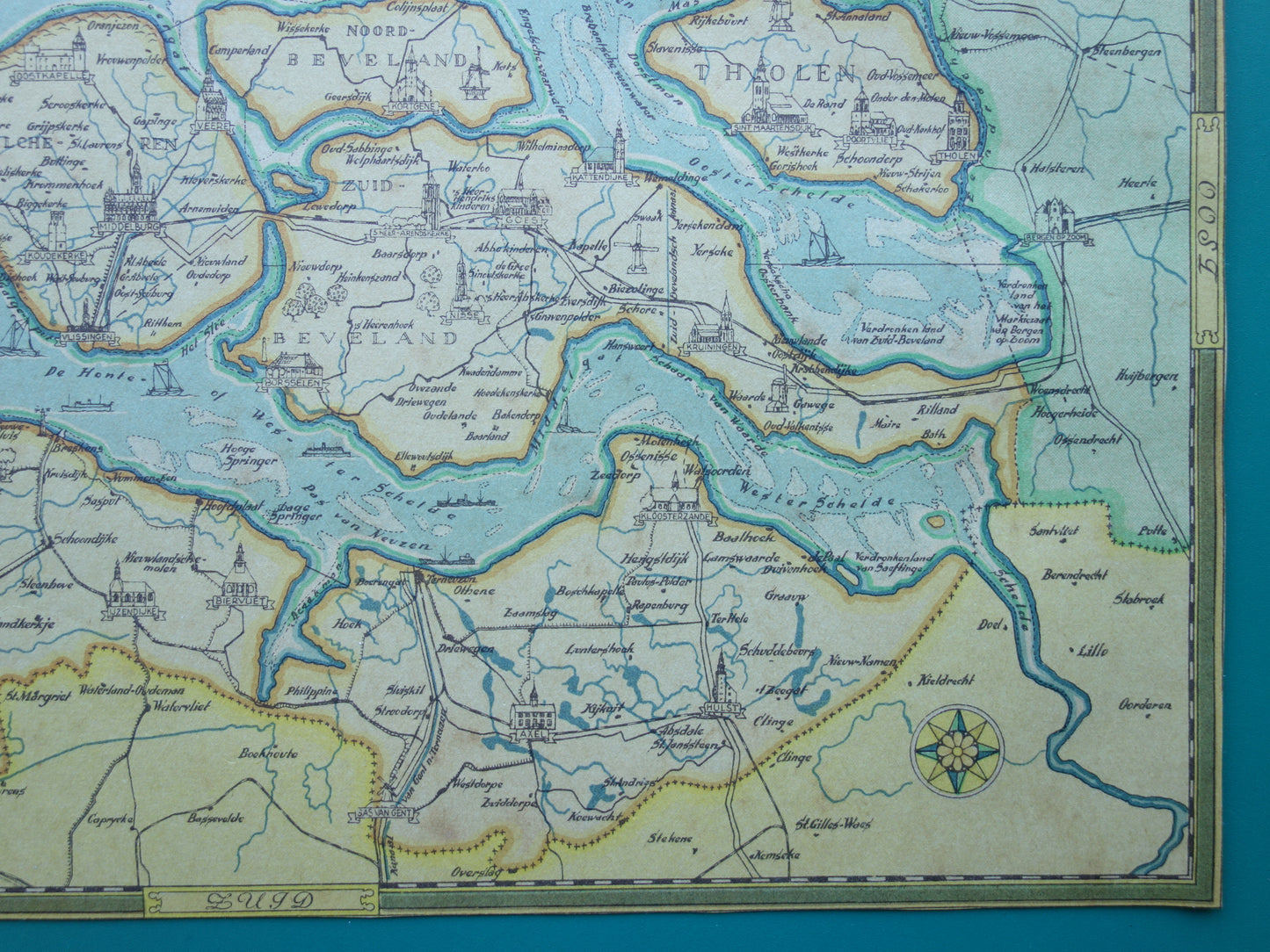 ZEELAND Oude kaart van de provincie Zeeland uit 1947 Vintage historische landkaart