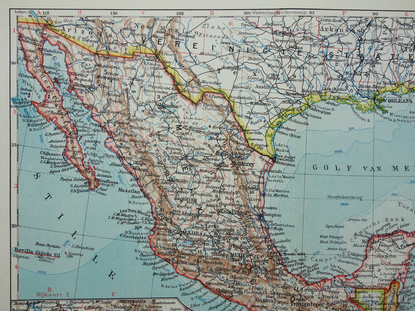 ANTILLEN Oude Nederlandse kaart van het Caribisch gebied West-Indië Midden-Amerika Originele vintage landkaart