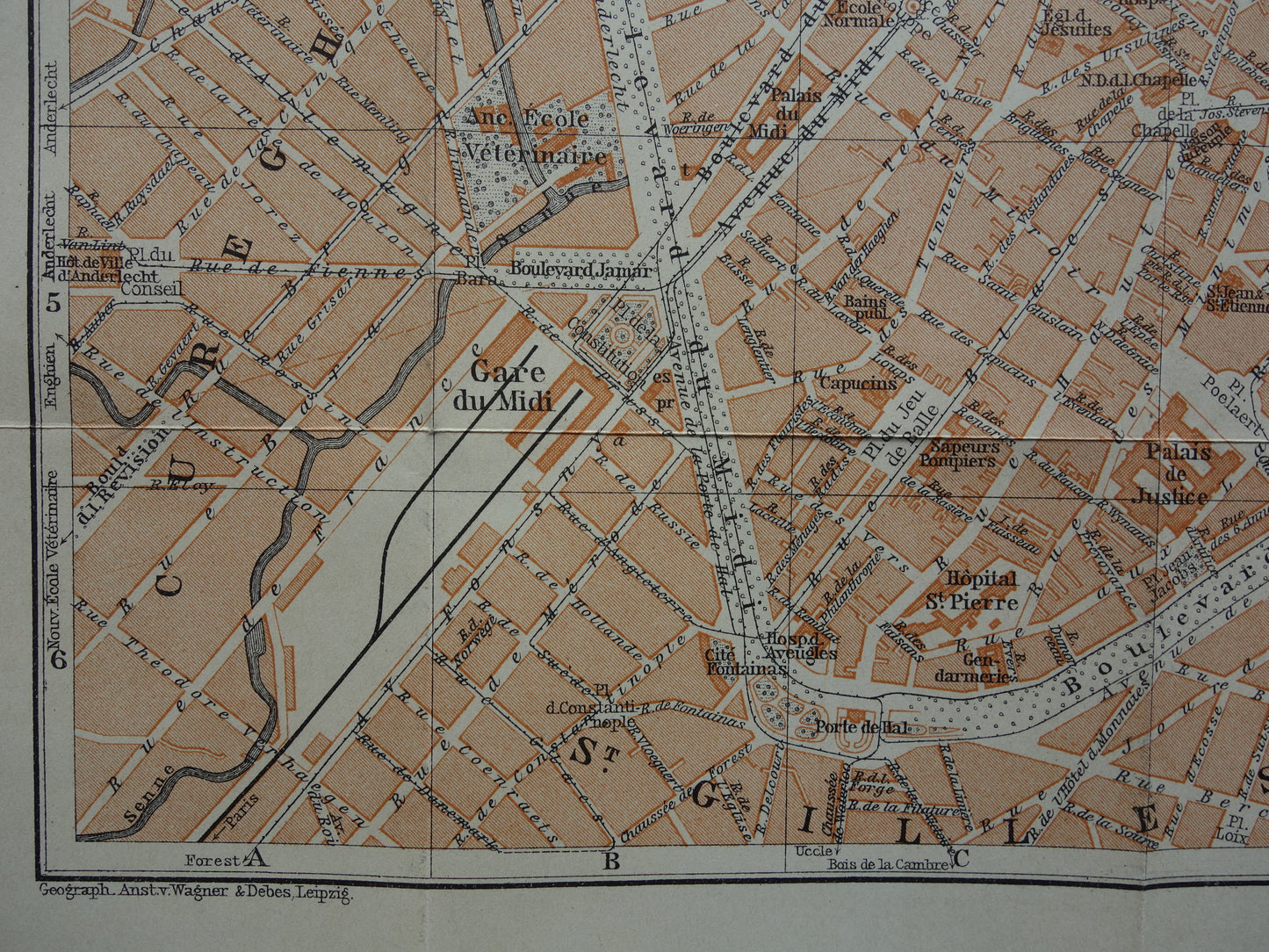 BRUSSEL oude kaart van Brussel België uit 1904 originele antieke historische plattegrond