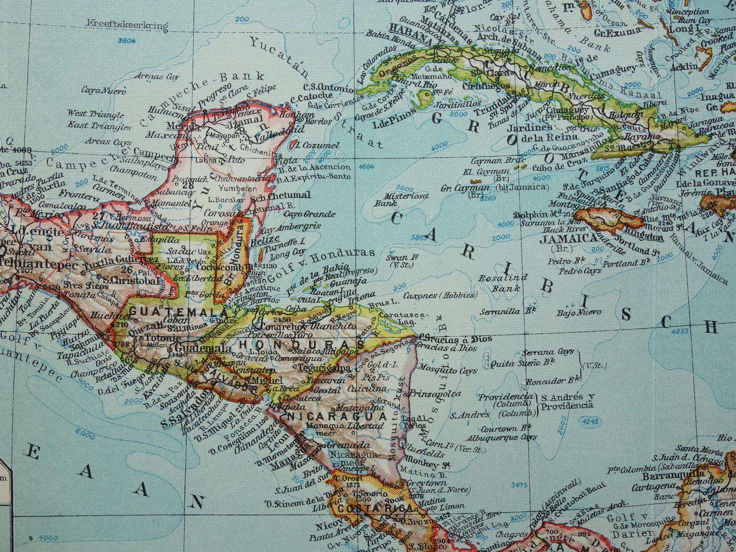 ANTILLEN Oude Nederlandse kaart van het Caribisch gebied West-Indië Midden-Amerika Originele vintage landkaart