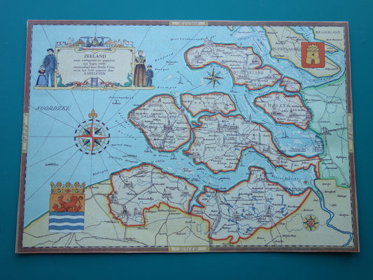 ZEELAND Vintage kaart van de provincie Zeeland uit 1947 Oude historische landkaart