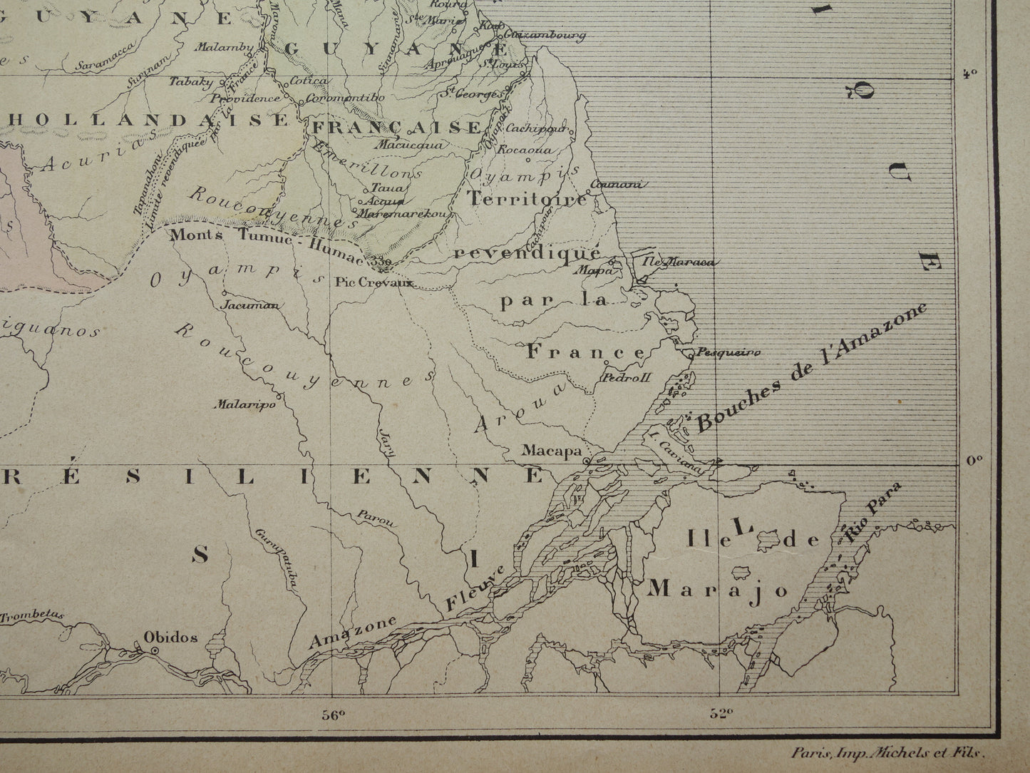 Suriname & Guyana old map from 1896 original antique French map of French Guiana Guyana and Suriname
