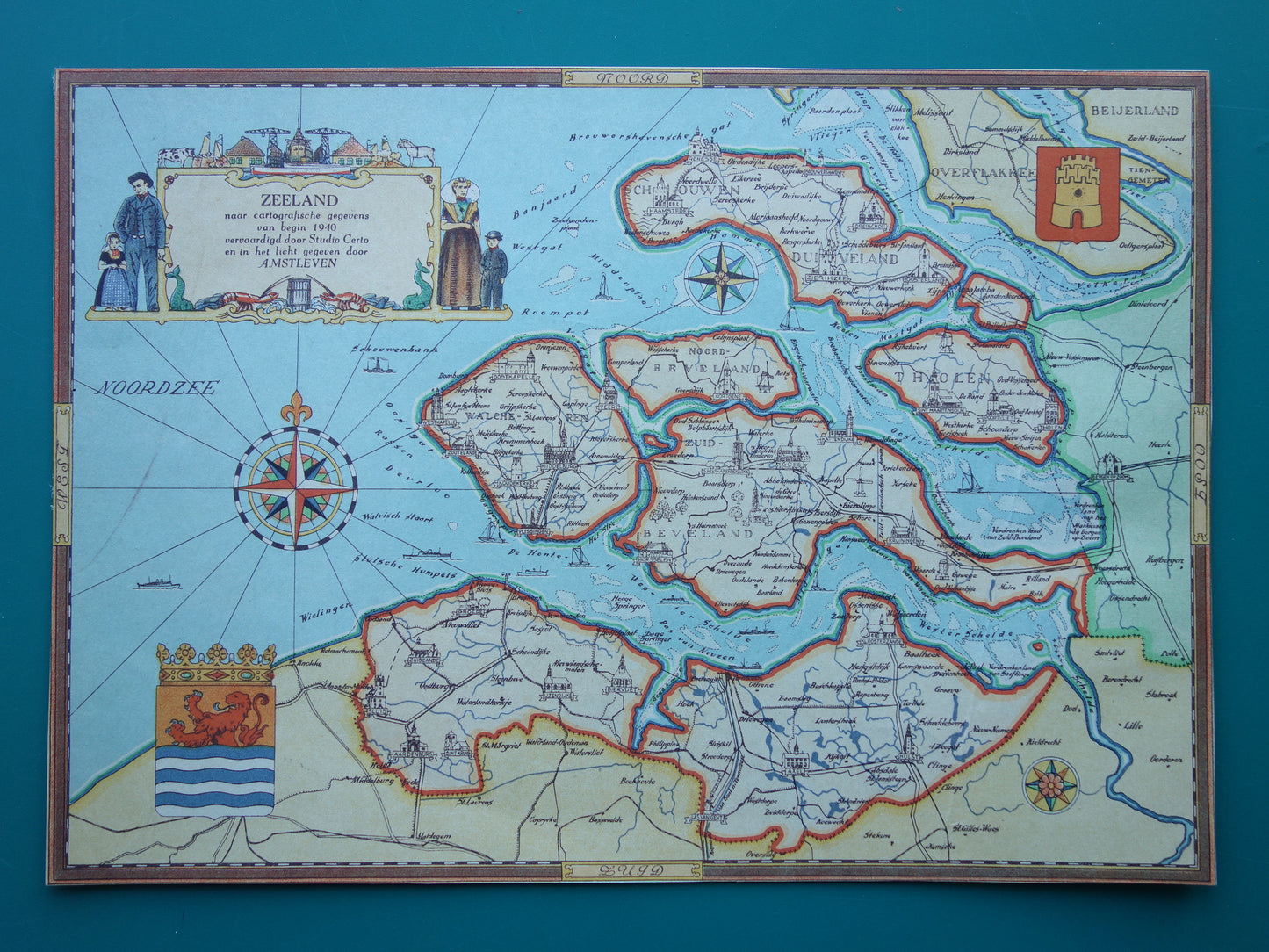 ZEELAND Vintage kaart van de provincie Zeeland uit 1947 Oude historische landkaart