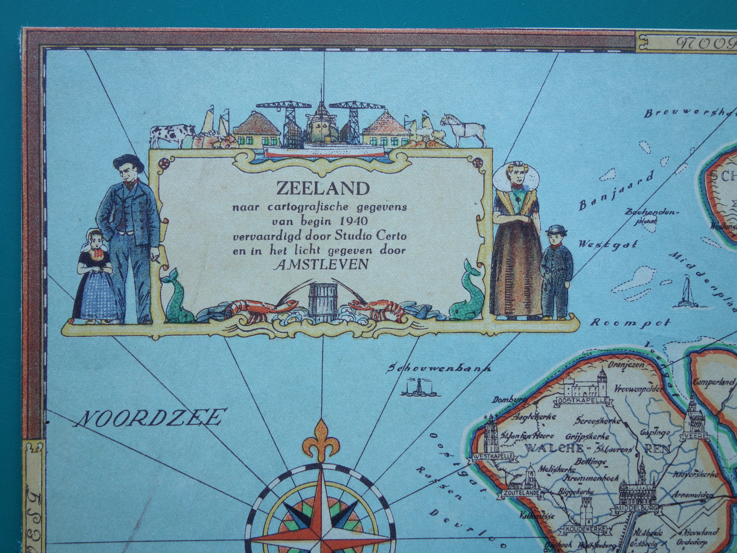 ZEELAND Vintage kaart van de provincie Zeeland uit 1947 Oude historische landkaart
