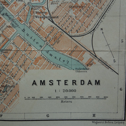 AMSTERDAM oude kaart van Amsterdam uit 1904 originele antieke plattegrond vintage landkaart