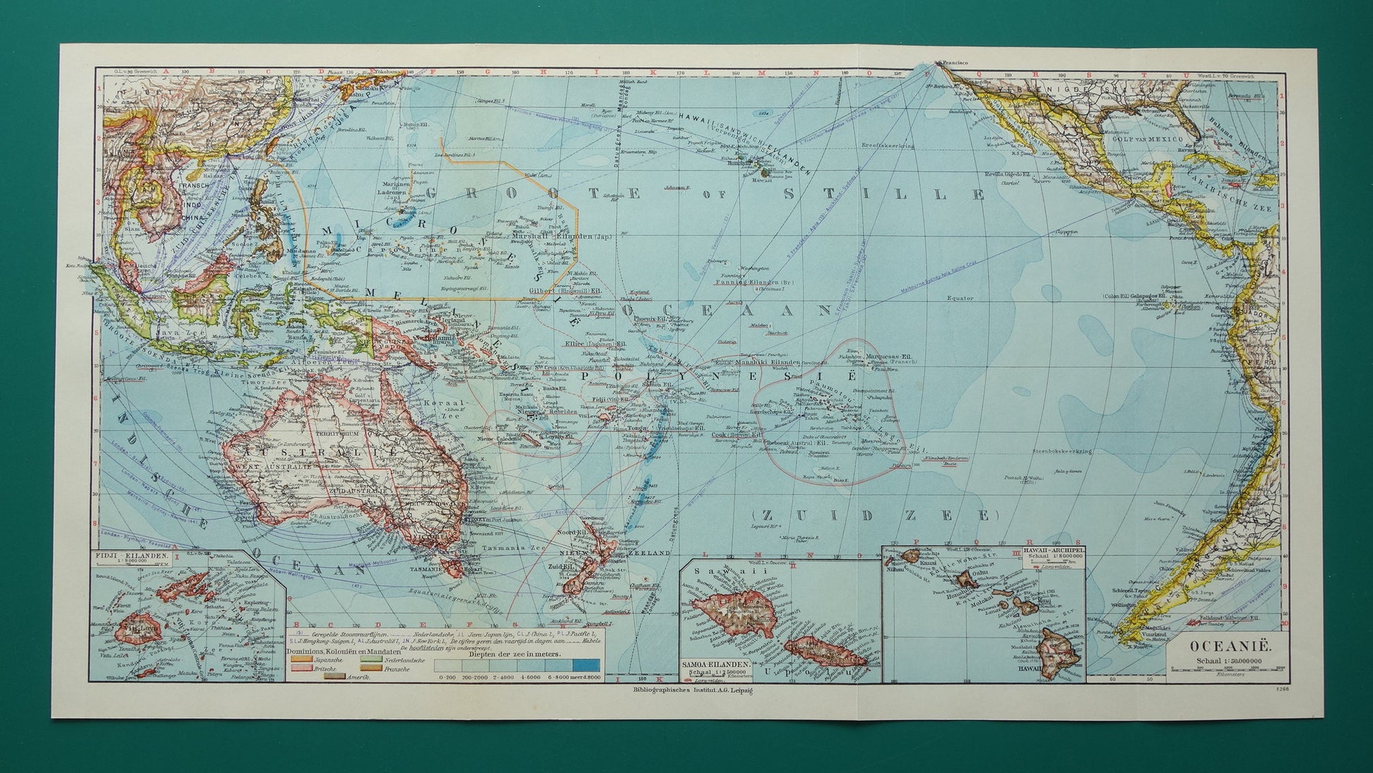 Old Dutch map of Oceania from 1936 original vintage map