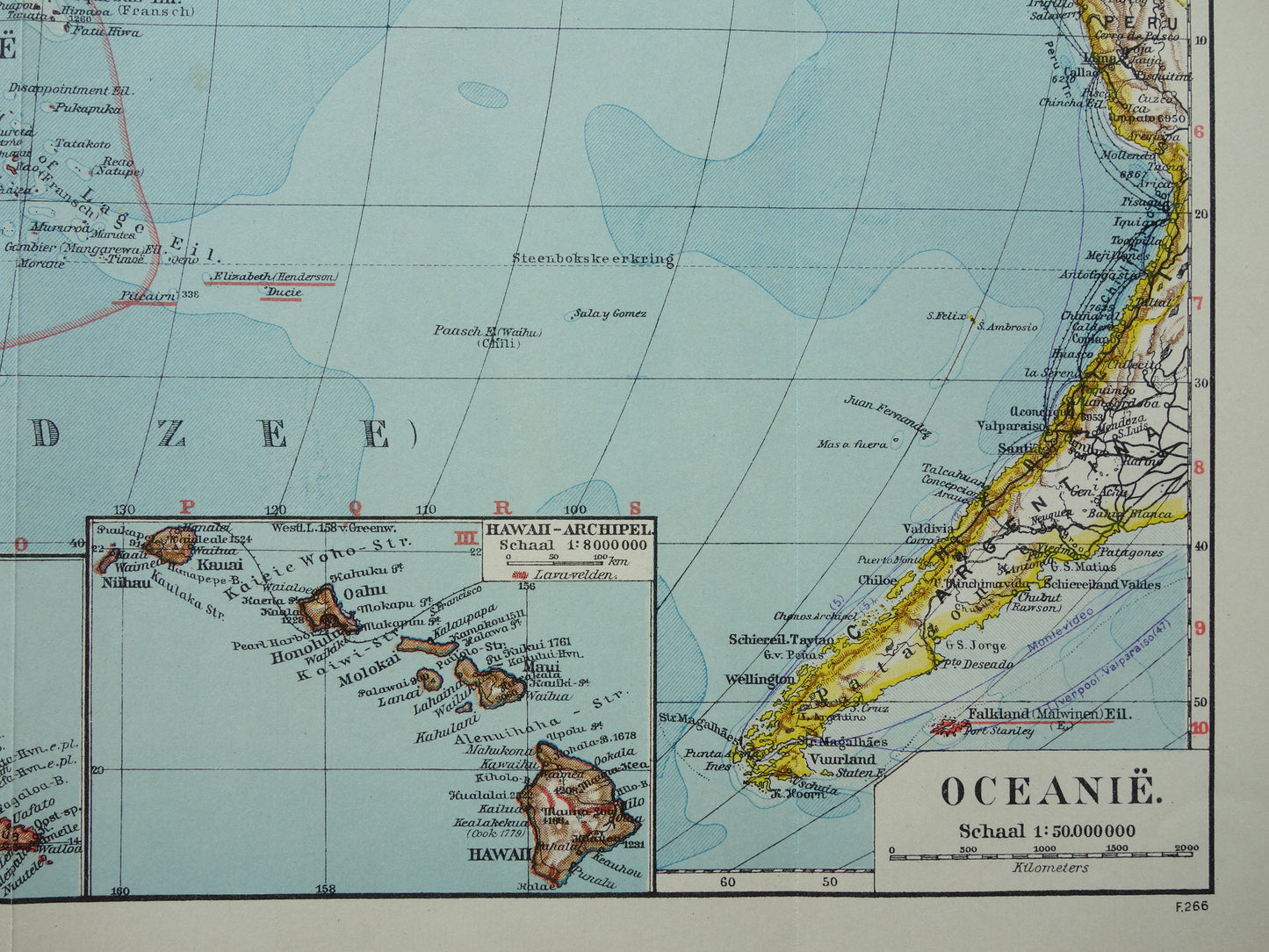 Oude Nederlandse kaart van Oceanië uit 1936 originele vintage landkaart