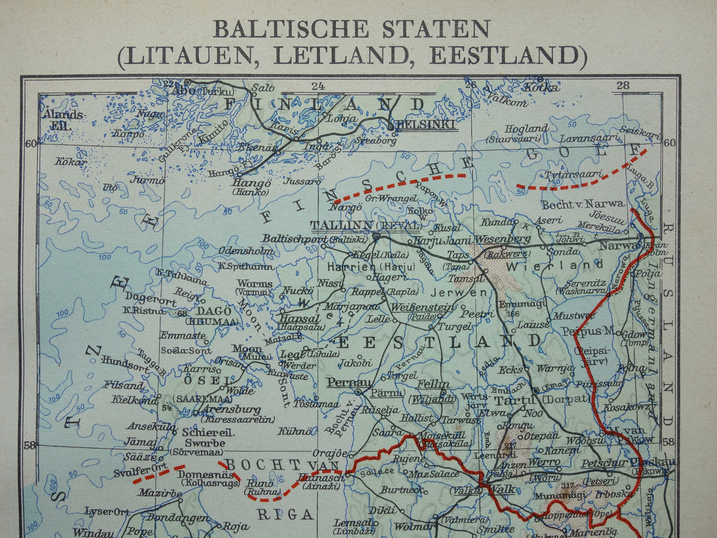 Baltische Staten oude kaart uit 1936 kleine originele Nederlandse vintage landkaart Letland Estland en Litouwen