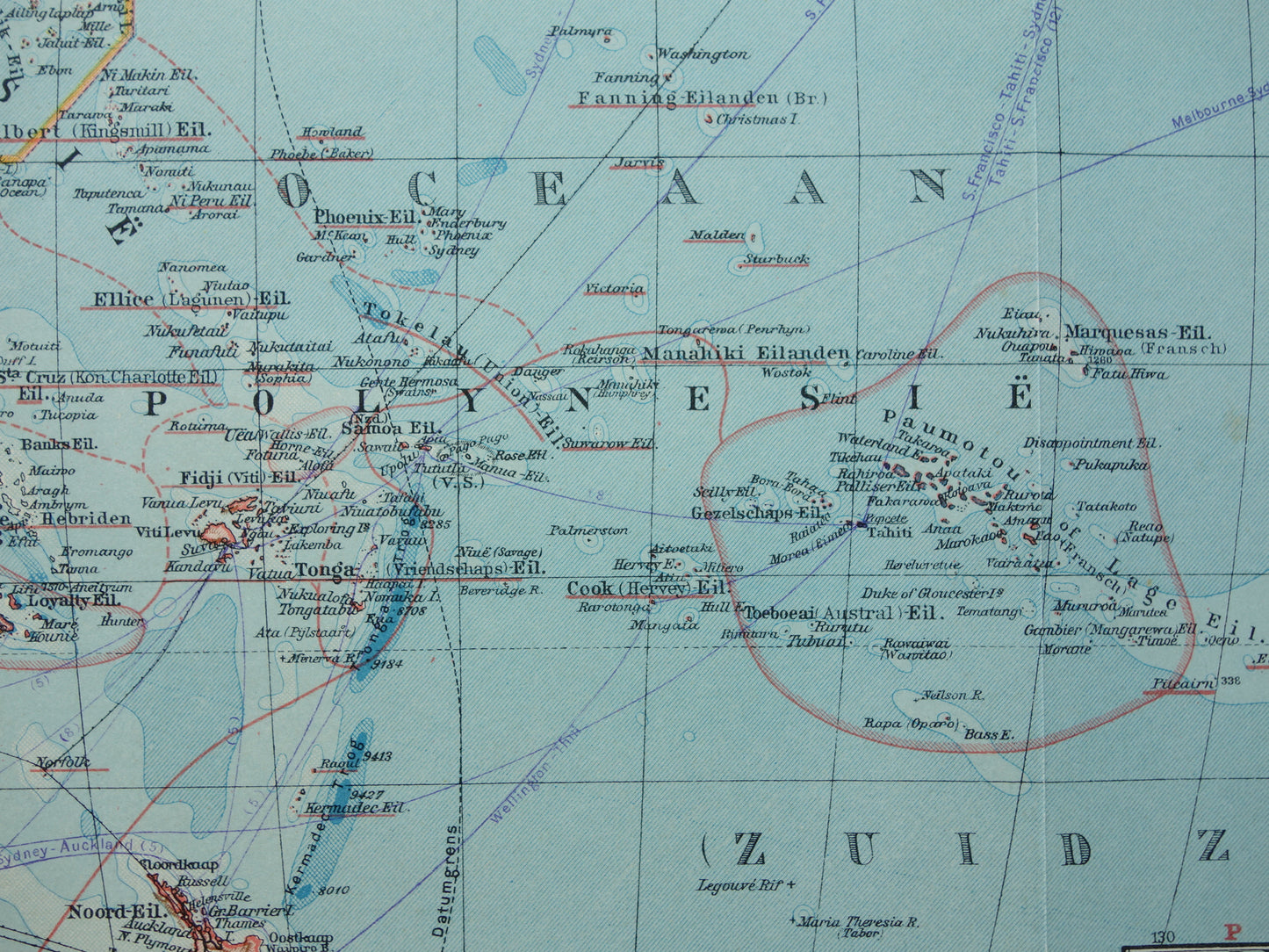 Oude Nederlandse kaart van Oceanië uit 1936 originele vintage landkaart